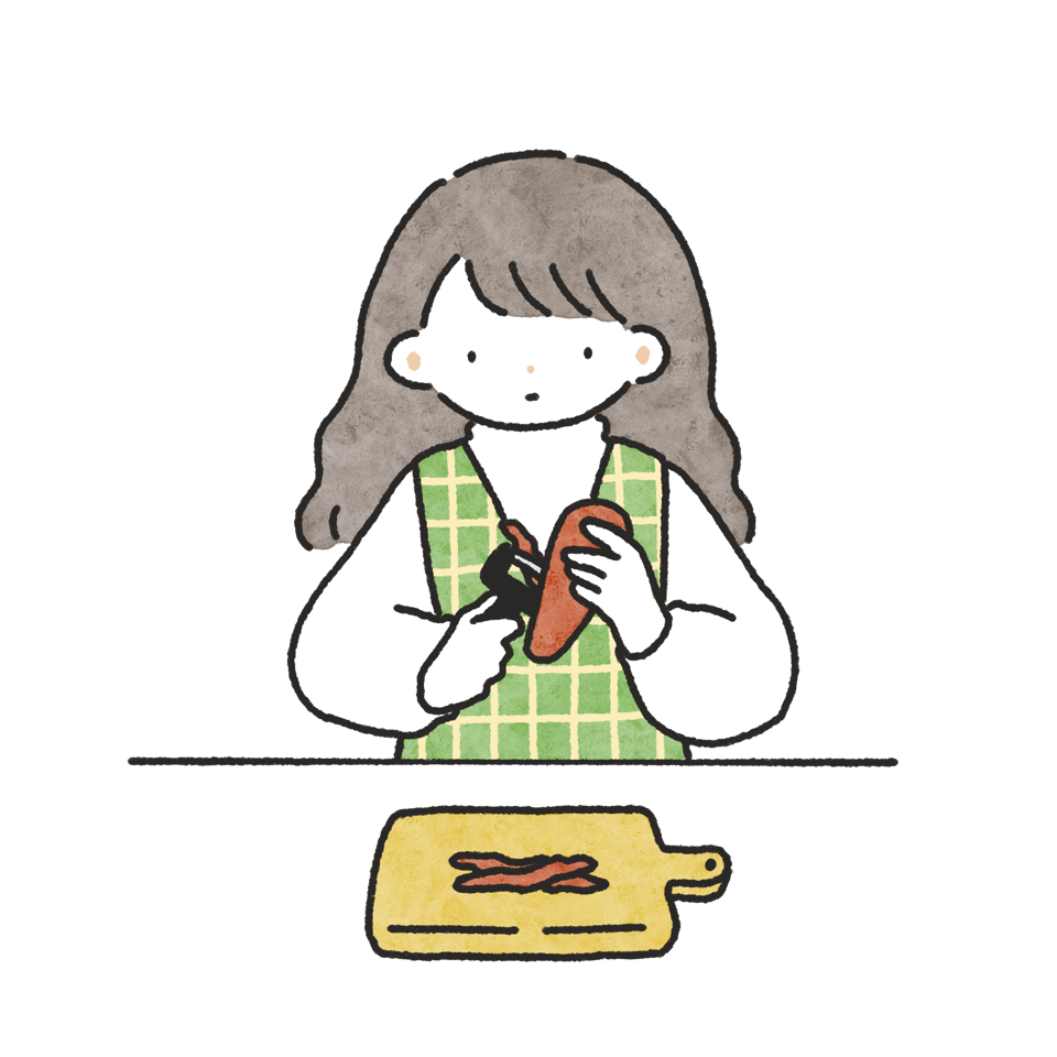 ピーラーでニンジンの皮をむいている女性の手描きタッチフリーイラスト素材